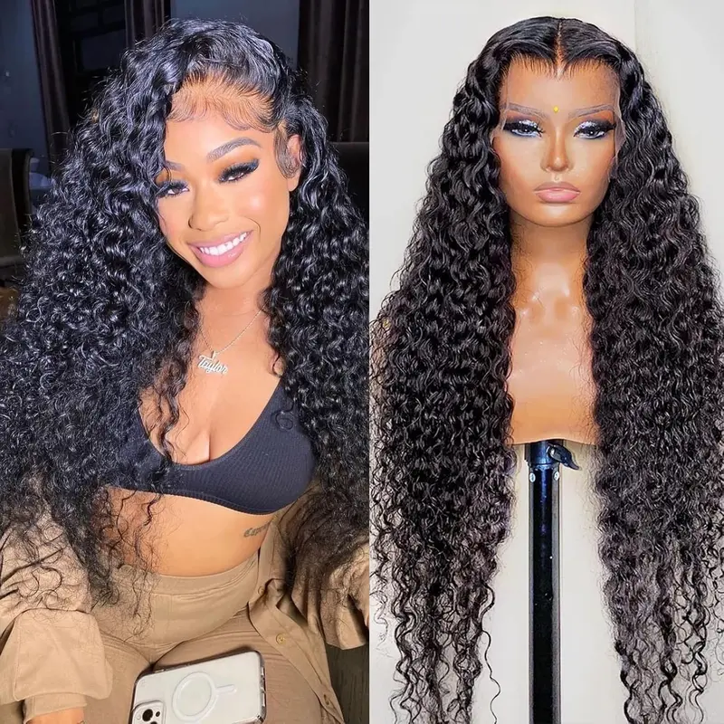 TikTokShopBlackFriday Bling Hair 13x6 13x4 Hd Transparent Lace Frontal Wig Water Wave 180 Density Curly Brazilian Human Hair Pre plucked Deep Wave Lace Front Wigs For Black Women SoHoChic Style #TikTokShopBackToSchool