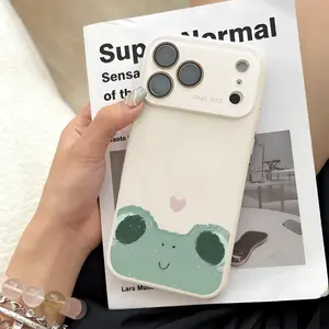 Cute Painted Frog Phone Case for iPhone 17 Pro Max 17Air 17 16E 16 15 14 13 12, Ultra Skin-Friendly TPU, All-Inclusive Glass Lens Protection, Aesthetic Funny Animal Gift, Dopamine Ins Style Fun Cover, Shockproof Soft Touch Case, Lens Window Design