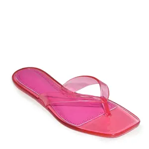ROME-01 Clear Square Toe Jelly Thong Flip Flop Sandals