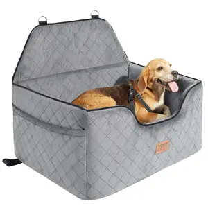 VEVOR Dog Car Seat, Dog Booster Seat for Car with A Storage Pocket, Pet Car Seat with Clip-On Safety Leash, Sponge Filling, Dog Car Bed for Medium & Large Dog up to 55 lbs, Gray