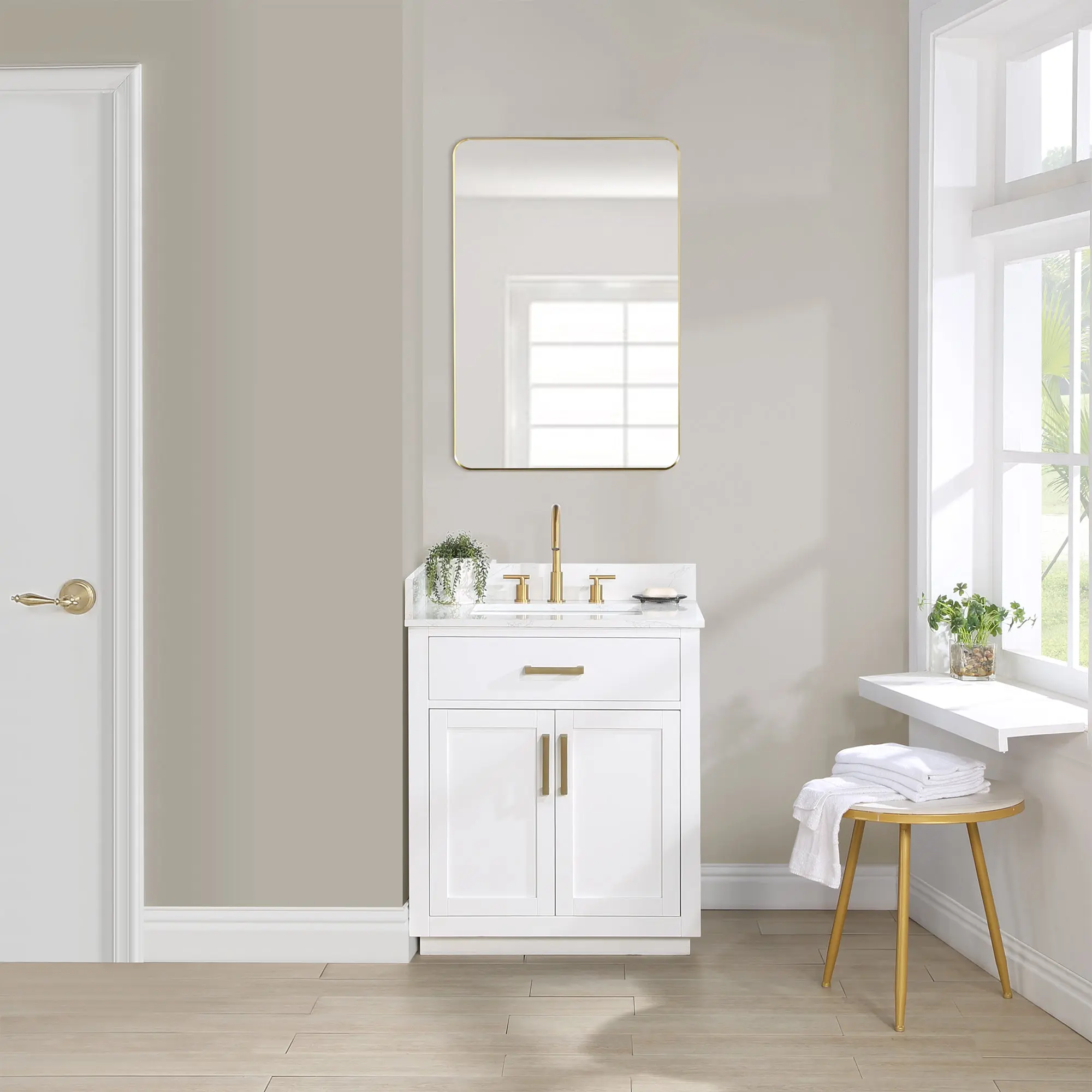 Altair Design Gavino 30" Single Bathroom Vanity in White with Grain White Composite Stone Countertop