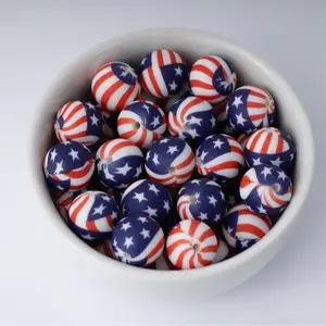 American Flag Silicone Beads Printed Round Silicone Beads