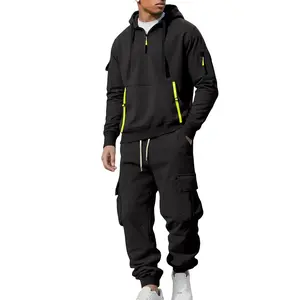 Men's Hooded Sweatshirt & Cargo Pants Set, Heavyweight Hoodie, Fall Winter Casual, Windproof Warm Fashion Workwear
