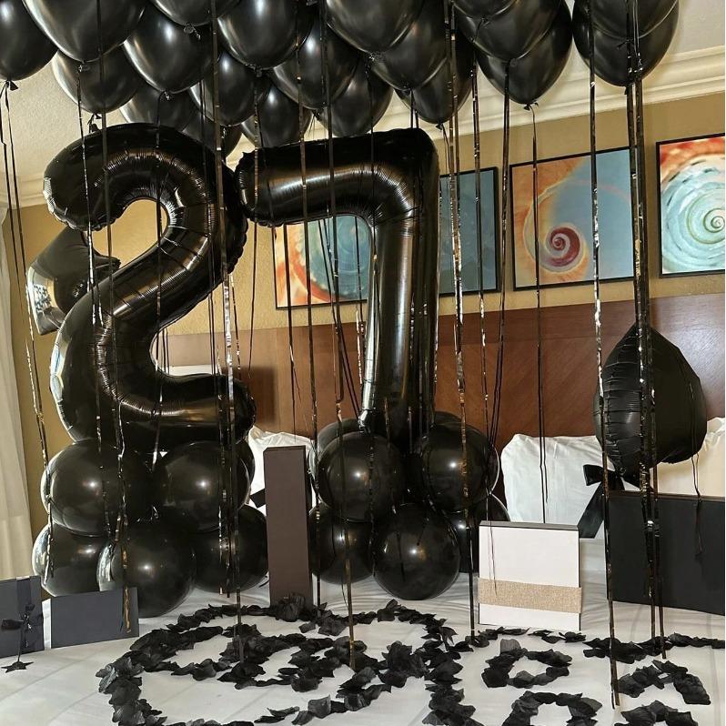65pcs Black Theme Party Decoration Set with Latex Heart Banner Plastic Balloons Aluminum Foil Ball for Home Decor Photo Props Outdoor Gifts Happy Birthday Decor for Men Women