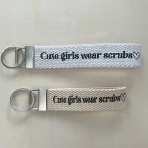 Canvas Wrist Keychain Lanyard, Custom Lanyard, Key Fob Wristlet, Car Key Holder, Cute Keychain, cute girls wear scrubs  Keychain Lanyard