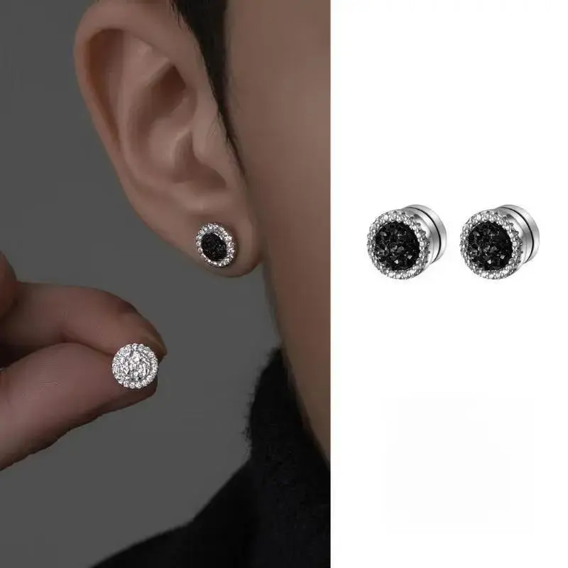 Rhinestone Decorated Magnetic Stud Earrings - Hypoallergenic Stainless Steel Casual Simple Jewelry for Men, Ideal for Party, Daily Wear, Hypoallergenic Earrings, Magnetic Earrings