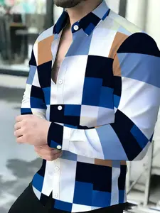 Men's Summer Multi-color Block Long Sleeve Shirt