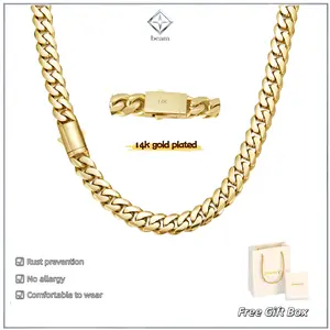 14K gold-plated Cuban necklace or bracelet  | The latest electroplating gold-plating process for rust prevention |   Miami hip-hop style fashion items |   The best gift for men and women |   Couples' style |   6mm/8mm/10mm/12mm/14m