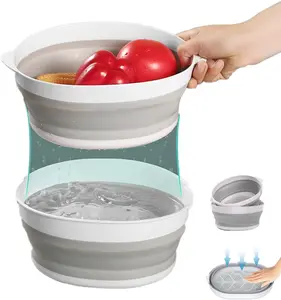 2 in 1 Collapsible Washing Basin and Food Strainer Set - 3.1 QT (3L) Plastic Collapsible Colander for Kitchen Veggies - Fruit Washing Bowl with Strainer