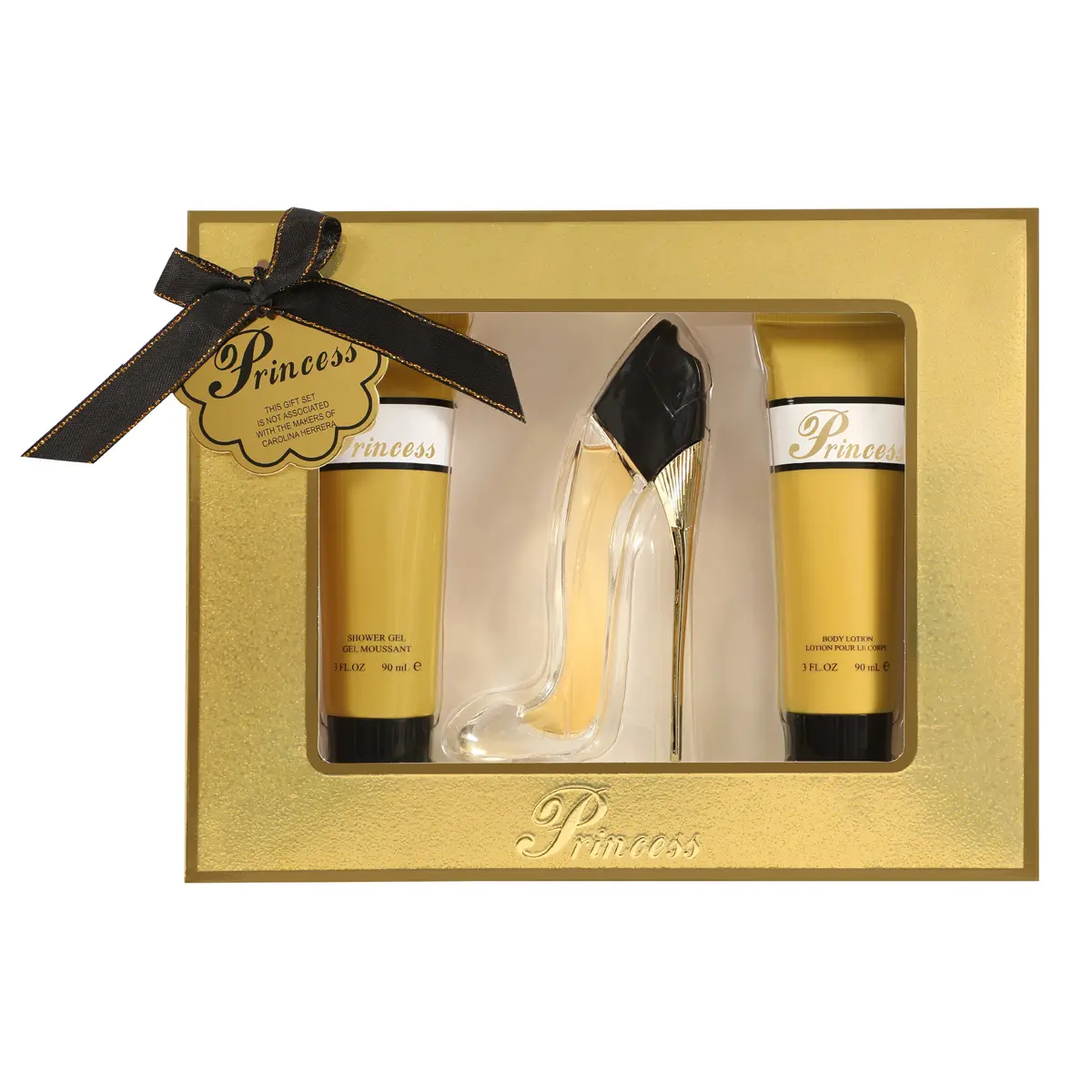 Princess Gold High Heels Eau de Parfum Spray Perfume 50ml, Shower Gel and Body Lotion Gift Set for Women 90ml