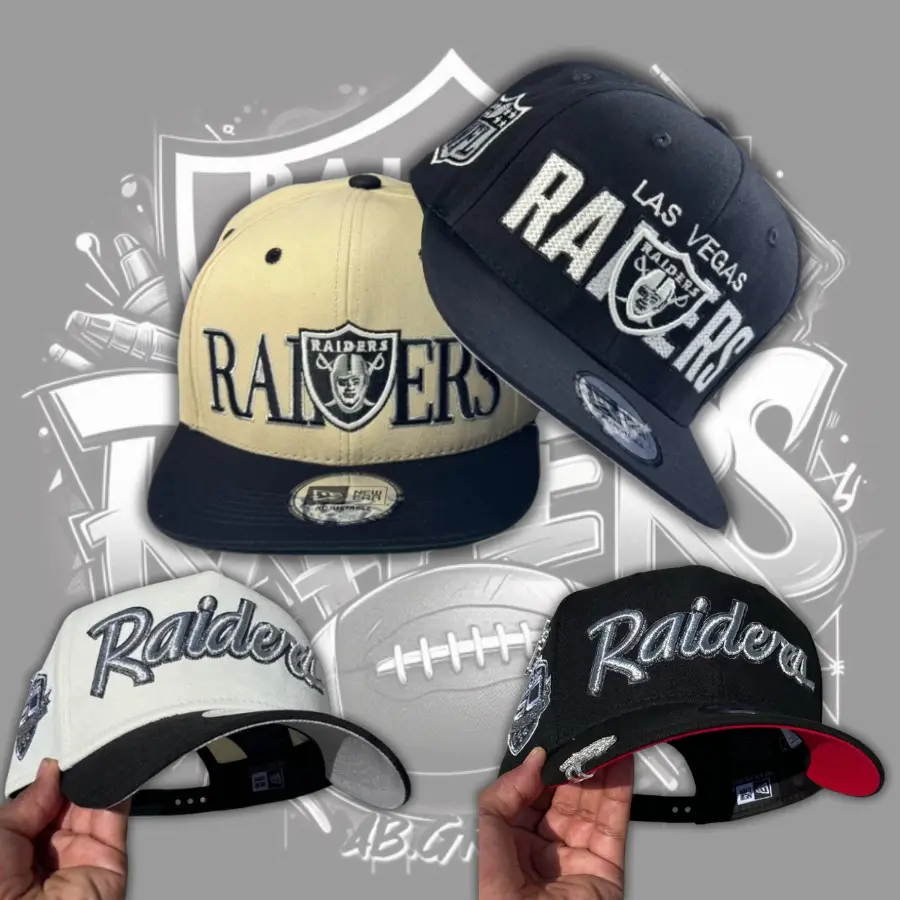 New Era Raiders Classic Black Snapback Hat Silver Metallic Logo Embroidery NFL Football Baseball Cap Flat Bill Streetwear Fashion