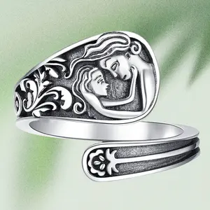 5PCS Elegant Mother Daughter Spoon Ring - Vintage Style, Zinc Alloy, Suitable for Valentine's Day, Anniversary, Birthday, Wedding and Party, Party Accessories |   Elegant Ring Design |   Zinc Alloy Ring