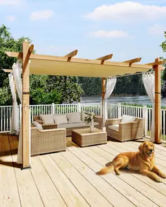 GARVEE 10x13 FT Aluminum Pergola with Adjustable Canopy, Outdoor Metal Gazebo with Reinforced Frame, Waterproof Sun Shade & Windproof Netting for Patio, Backyard, Garden