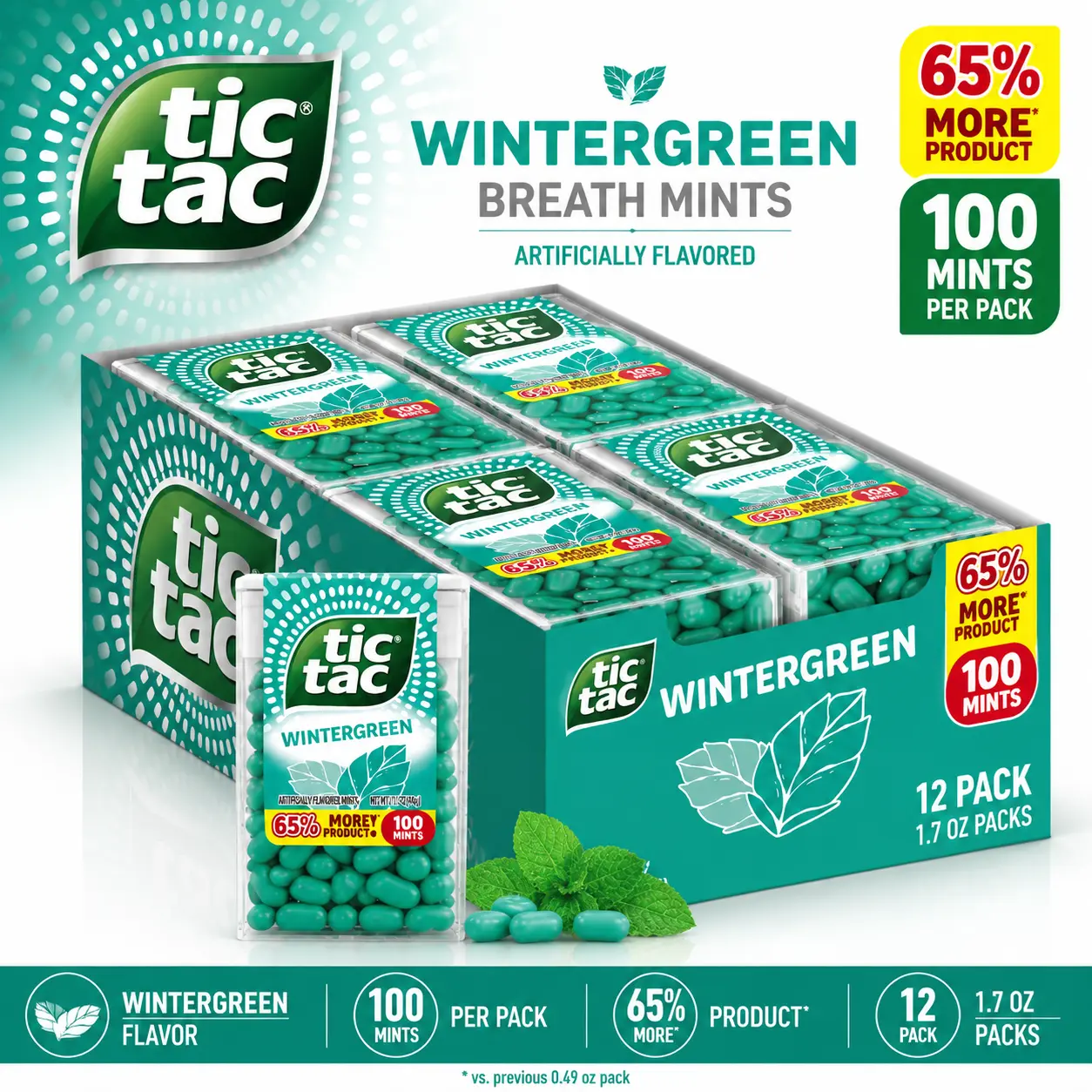 Tic Tac Wintergreen Breath Mints 1.7 oz 12 Pack ️ White Wintergreen Mints | Pocket-Size Fresh Breath Candy for Everyday Use