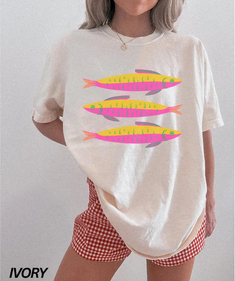 Comfort Colors® Sardine Shirt, Fisherman Aesthetic Shirt, Beach Shirt, Seafood Shirt, Foodie Gift, Beach Shirt, Womens Fisherman Aesthetic