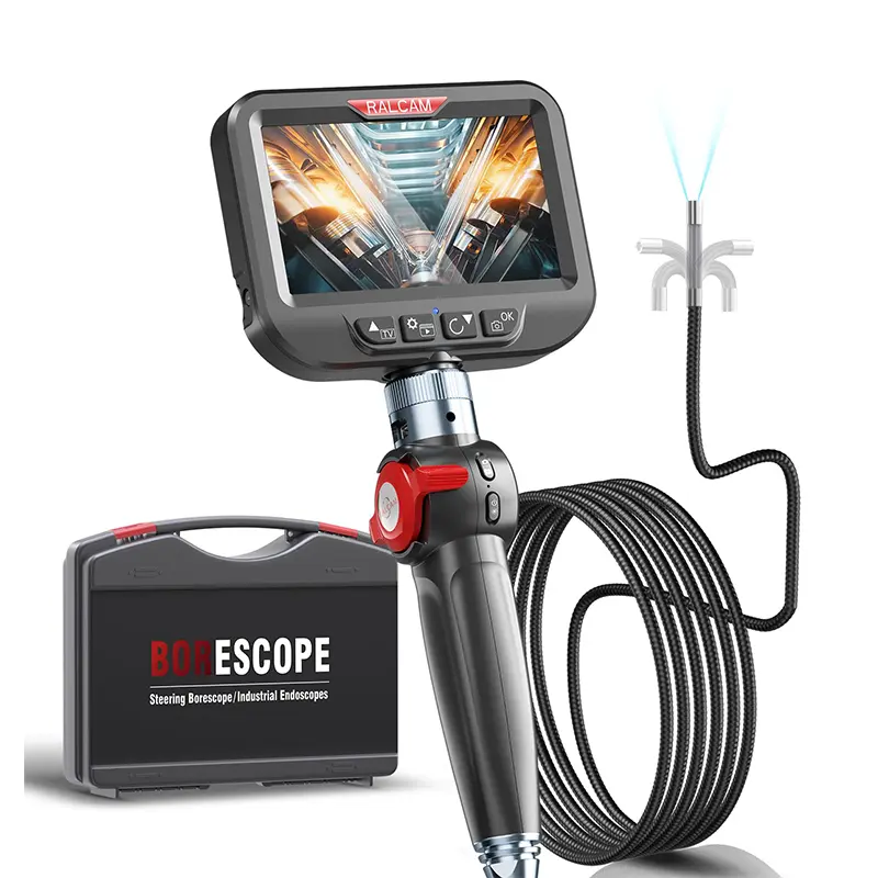 Ralcam 180° Articulating Borescope Diagnostic Tool - 6.2mm/0.24in Slim Metal Probe, 2-Way Steering Wheel Control, High-Lumen LED Light, 6.6FT Semi-Rigid Snake Tube HD Endoscope with Batteries/Cells, IP67, for Automotive Repairs (Father’s Day Gift Option),