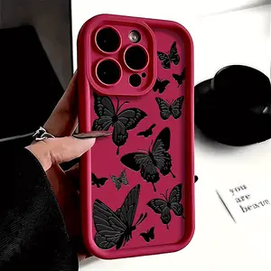 Black Butterfly Pattern Printing TPU Case for iPhone 17 Pro Max 16 16e 15 14 Plus 13 12 Mini 11 Air X XS Straight Edge Drop-Resistant Rugged Durable Cover Shell Gift 2D printing