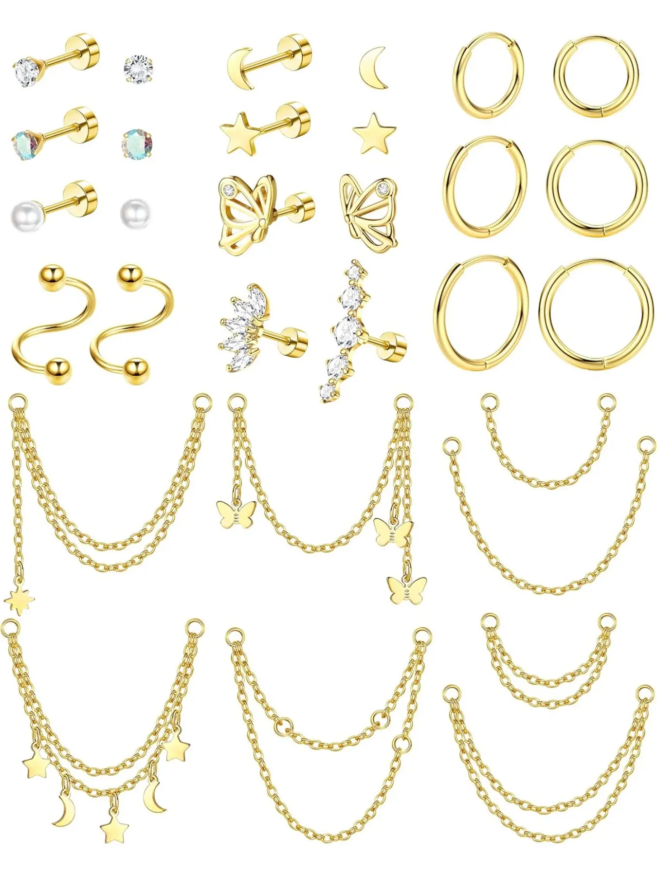 20g Cartilage Earrings Set, Ear Studs for Women & Men, Stainless Steel Huggie Hoops, Rhinestone Design, Casual All-Season Jewelry, Shining Earrings, Sparkling Ear Jewelry, High Quality Earrings