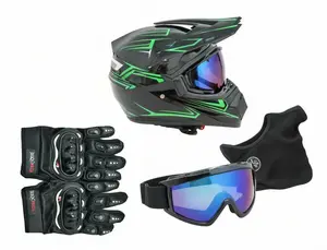 Windproof Breathable Full Face Helmet, DOT Approved Matte Black Tactical Motorcycle Helmet with Goggles & Gloves, Off-Road Crash Safety Helmet for Adult Men, ATV, Motocross, Dirt Bike, E-Bike & Off-Road Riding