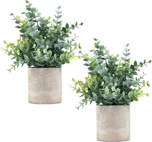 2 Pack Small   Eucalyptus Potted Artificial  for Shelf Desk Home Bathroom Farmhouse Room Coffee Table Decor (Sage Green)