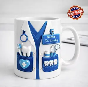 Personalized Dentist Mug, Custom Dental Hygienist Gift, Dr Name Coffee Cup, Cute Tooth Doctor Appreciation Gift