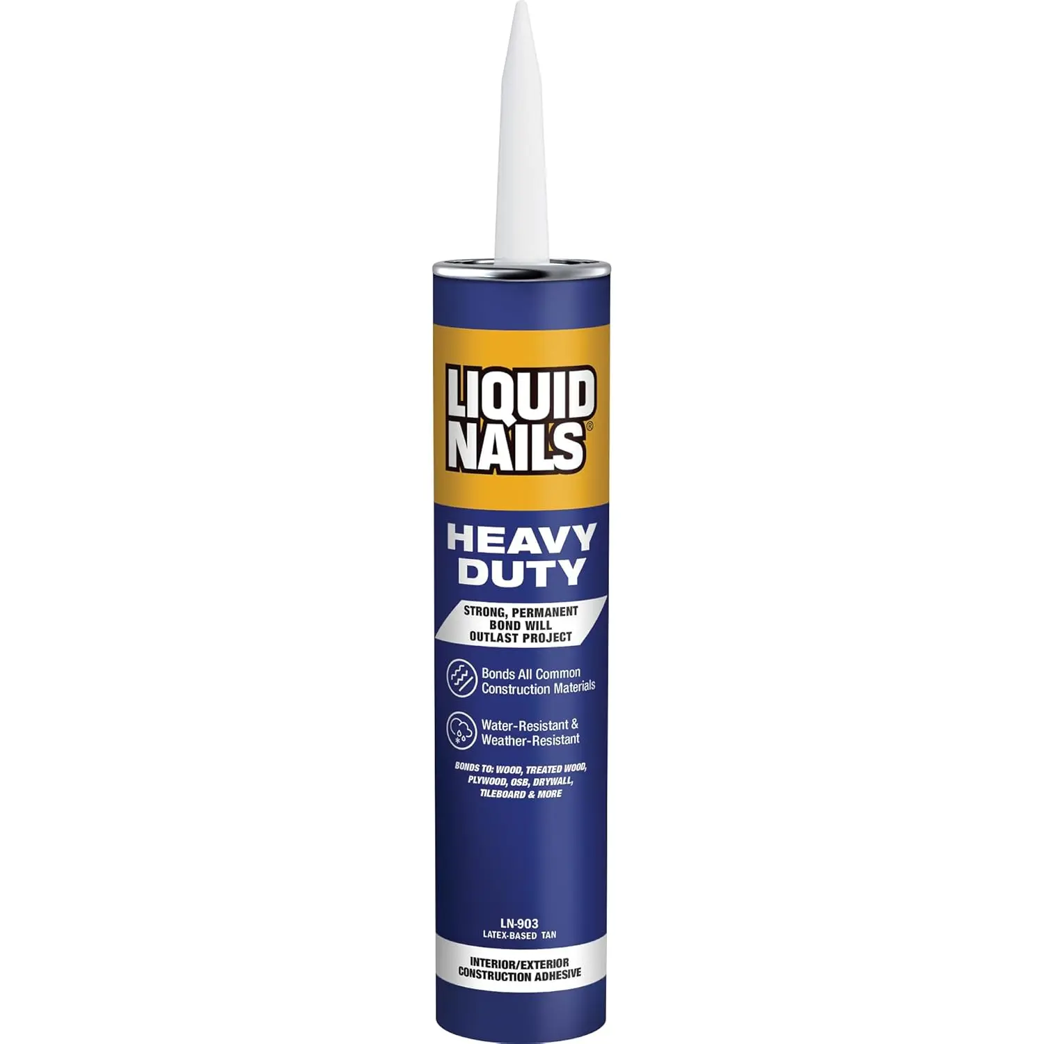 Liquid Nails LN903 Heavy-Duty Construction Adhesive Cartridge, 10 oz - Ideal for Impact-Resistant Applications, Ceiling Tiles, DIY Projects, Brick Veneer