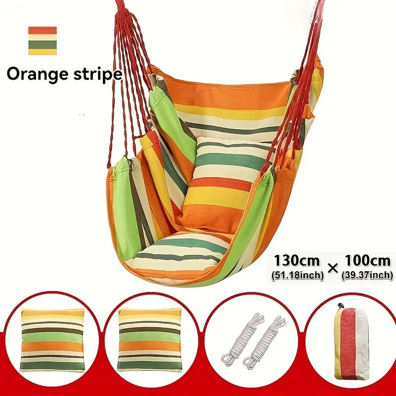 1pc Outdoor Hammock Chair, Canvas Leisure Swing Hanging Chair, With Pillow And Cushion, Indoor Outdoor Hammock, Garden Leisure Furniture Hammocks, Perfect For Outdoor, Home, Bedroom, Yard, Camping
