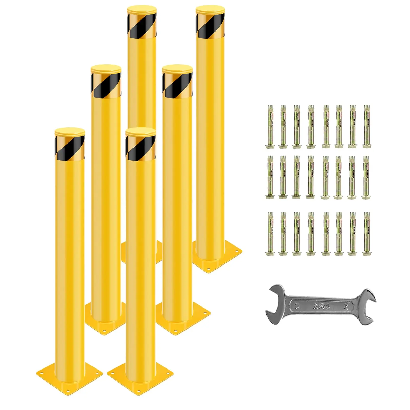 GARVEE Steel Safety Bollards 48Inch High Bollard Post In Ground Removable Barrier Posts With 24 Bolts Outdoor Traffic Barrier for Crowd Control Area|4.5Inch Diameter 6pcs