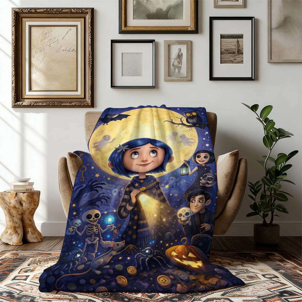 Coraline Cartoon Printied Blanket,Bed Throws Flannel Travel Blanket,throw blanket，Warm Beautiful Flannel Soft and Comfortable Blanket Home Travel Blanket,Adults Kids Holiday Birthday Xmas Christmas Party Gifts