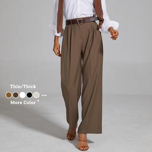 FUNYYZO High Waisted Work Pants Women Plicated Side Pocket Straight Leg Business Casual Trousers Elegant Slacks for Women #SummerVibes