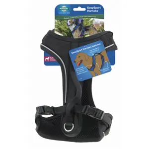 Radio Systems Dog Easysport Adjustable Harness - Extra Small, Black, 2 Adjustment Points, 2 Quick Snap Buckles, Elasticized Neck Straps, Reflective, Padded Handle, Top Leash Attachment for Optimal Fit