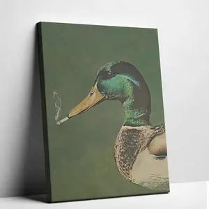 Duck Poster Funny Mallard Duck  Art Whimsical Prints Vintage Duck Smoking a Cigarette Posters Green Cabin  Decor for Home Kitchen Bathroom wall