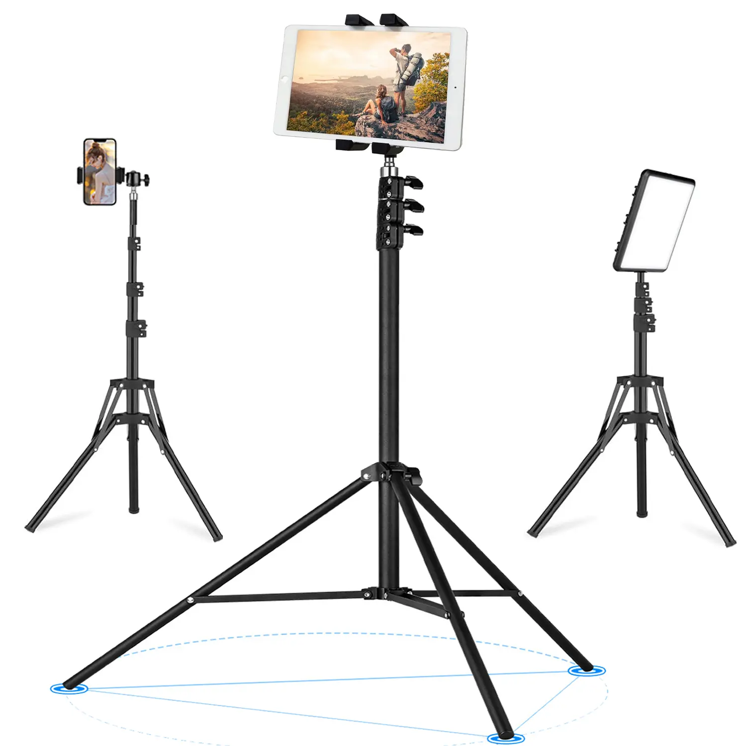 360° Rotatable Selfie Stick Tripod, Portable Floor Tripod Stand Mount,Overhead Selfie Tripod for iPhone/iPad/Android for Recording/Live Streaming/Watching/Cooking/Lash Techs, Smartphone Camera Accessories - Best gift for Christmas