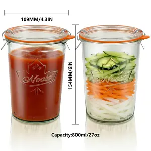 Canning Jars set Replace For Weck Canning 743, Replace For Weck 3/4 Liter Jar, 2pcs Glass Jars, Canning Jars For Sourdough, Mold Jar -Sourdough Starter With Wide Mouth Preserving Containers Food Storage Containers