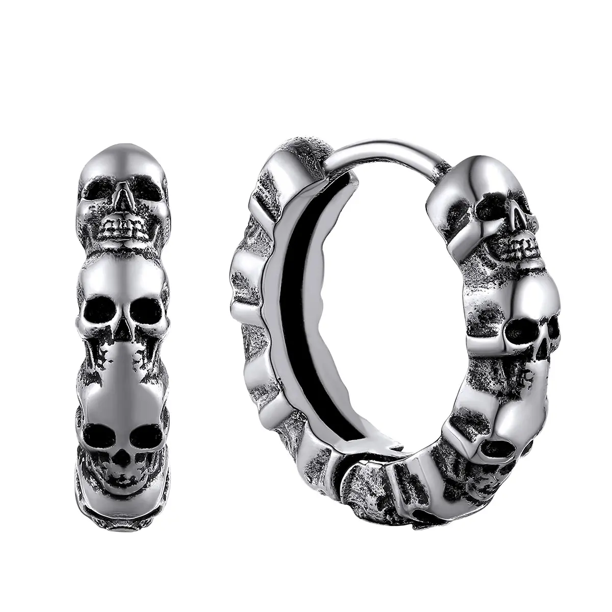 Men's Punk Retro Stainless Steel Skull Motif Ear Studs - 14mm*3mm Unisex Fit Earrings for Teens - Ideal for Halloween, Thanksgiving Gifts, Daily Wear