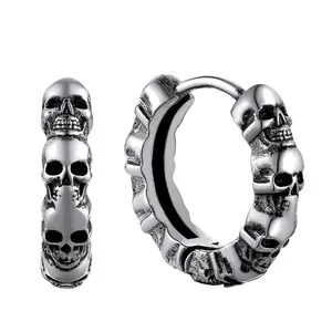 Men's punk skull stud earrings, stainless steel skull earrings for boys and girls, suitable for Halloween, Easter, Valentine's Day, and Christmas gifts