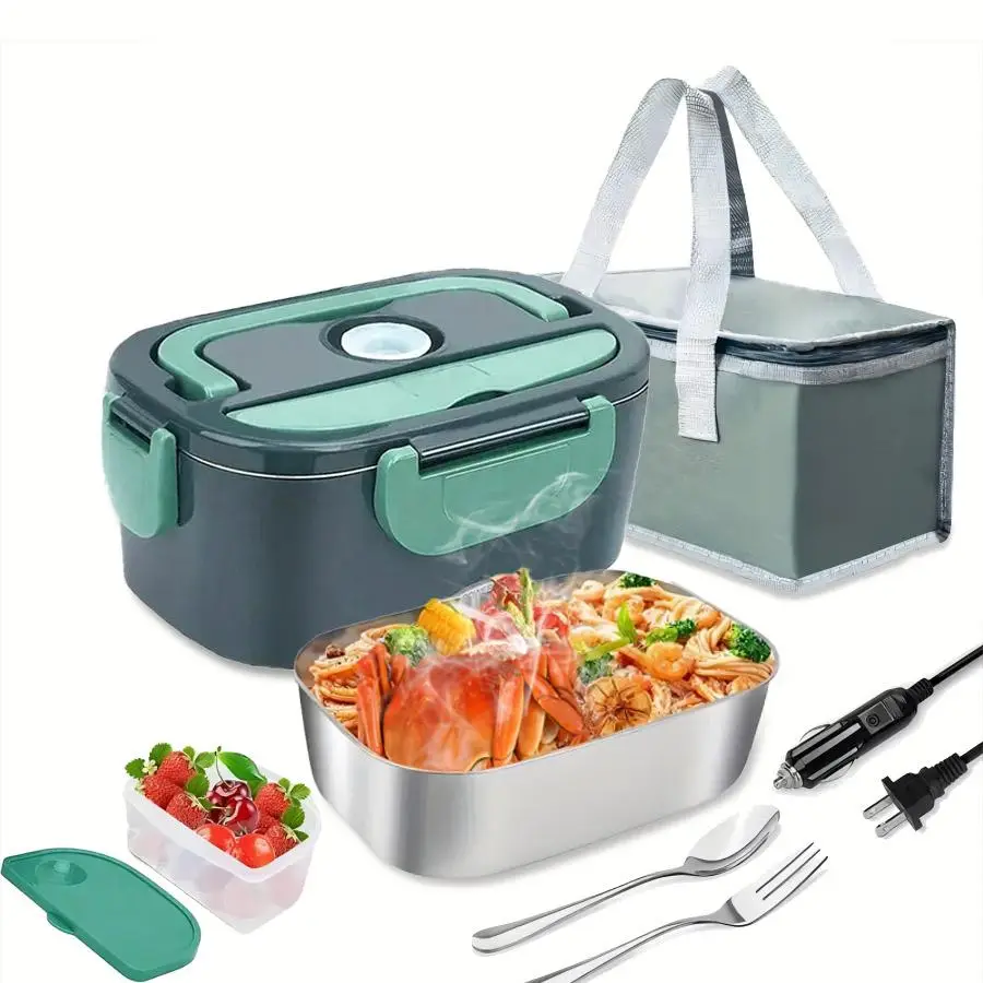 12V 24V 110V 3 In 1 Electric Lunch Box, 1 Count Portable Food Warmer With Fork Spoon, Portable Food Heater Box For Home & Car & Truck