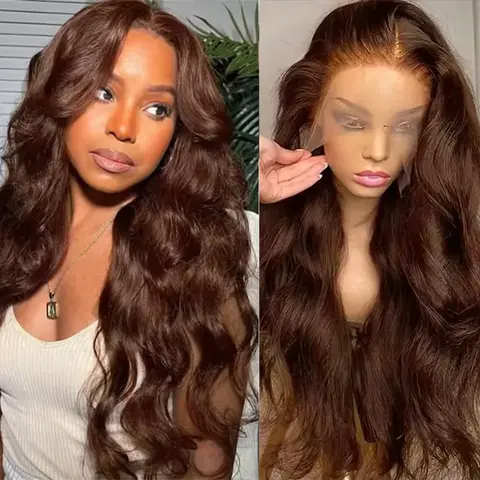 BLING HAIR Women's #4 Color 30inch 180 Density Body Wave Remy Human Hair Lace Frontal Wig, 13x4-13x6 HD Transparent Pre-Plucked Chocolate Brown 13x4 Body Wave Lace Wig, Lace Frontal Wigs