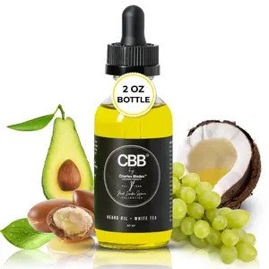 CBB By Charles Blades Organic Beard Oil for Men White Tea - 2 Fl Oz Beard Growth Oil for Men, Beard Softener Oil All Natural Argan, Coconut Oil & Jojoba Beard Oil