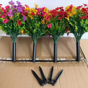 (1-4 packs) Spring/summer artificial Decorative garden stakes with realistic flower petals, UV-resistant, durable synthetic flowers, low-maintenance outdoor decoration