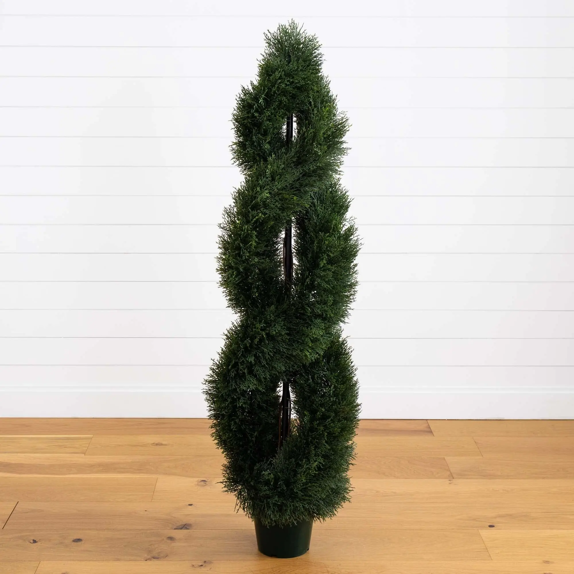 5' Pond Cypress Spiral Topiary, UV-Resistant Synthetic Floor Plant Decor, Indoor/Outdoor Use, Ideal for Entryway Indoor Plants