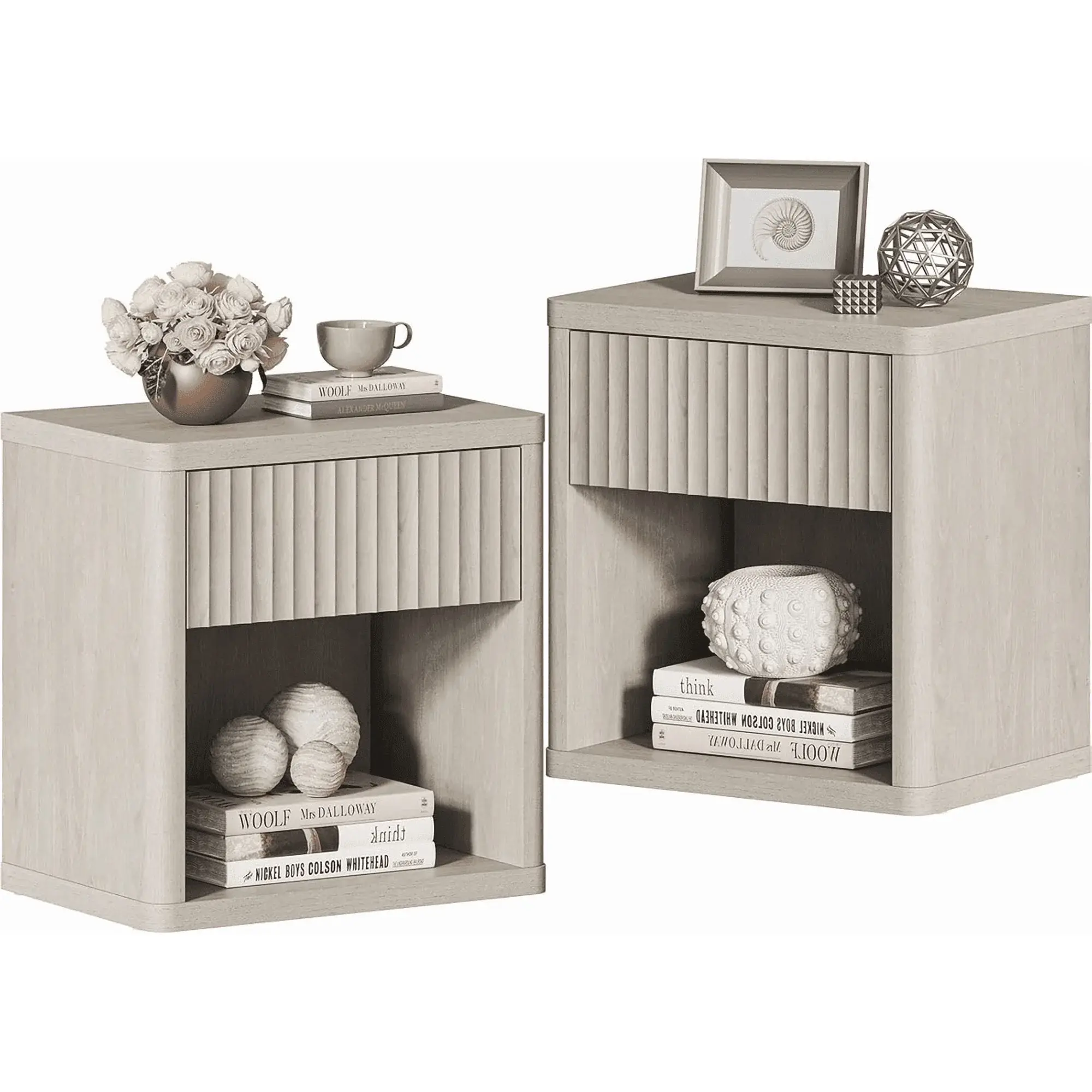 Sweetcrispy Modern Rustic Nightstand with Drawers - Assembled LED Lights, White Oak Tabletop, Particleboard Build, Storage Compartment, Quick Set-Up, Fits Most Beds, Home Decor, Bedroom Inspo, Pinterest Bedroom, Small Room Ideas Indoor Apartment Furniture