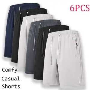 Pack of 6: summer casual regular-fit  with zippered pockets; men’s sports casual wear; lightweight activewear; breathable training cycling fitness apparel; sports  set featuring training  with zippered pockets，thin fabric men's shorts Quick-Dry solid