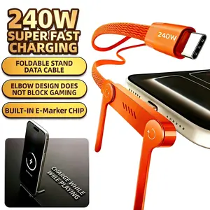 240w Fast Charging USB Quick Charge Cable with Phone Stand, 90° Bent Connector, 360° Rotatable, Braided Cable, 1.5m, Compatible with iPhone 17 16 15, Multifunctional Charging Cable