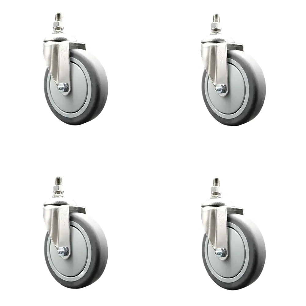 Service Caster SCC-SS316TS20S514-TPRB-M1015-4 Thermoplastic Rubber Swivel Stem Caster with 5 in. Caster Wheels - 10 mm Metric Threaded Stems - 316 Stainless Steel Casters - Set of 4