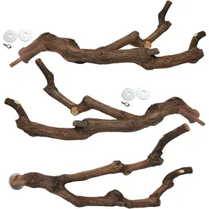 kathson Natural Parrot Perch Bird Stand Pole Wild Grape Stick Paw Grinding Fork Parakeet Climbing Standing Branches Toy Chewable Cage Accessories for Small Budgies Cockatiels Lovebirds 3PCS