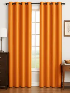 Luxury Glow Faux Silk Curtain Panel – 2 Panel Set, Each 54x84”, 8 Grommets, Elegant Light Blocking Drapes for Bedrooms Living Rooms -Orange
