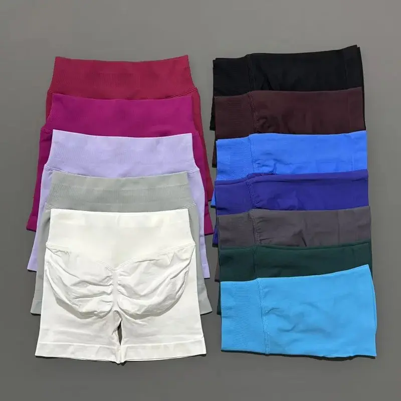 (FULL LOGO) dfyne Sports Shorts 4.5" Women Yoga Shorts Seamless Low Waist Scrunch Bum Gym Leggings Workout Stretch Fitness Sports Shorts