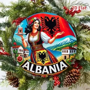Aluminum 2D Flat Wall Art Albanian Traditional Attire Folk Painting Landscape Decor for Living Room Home