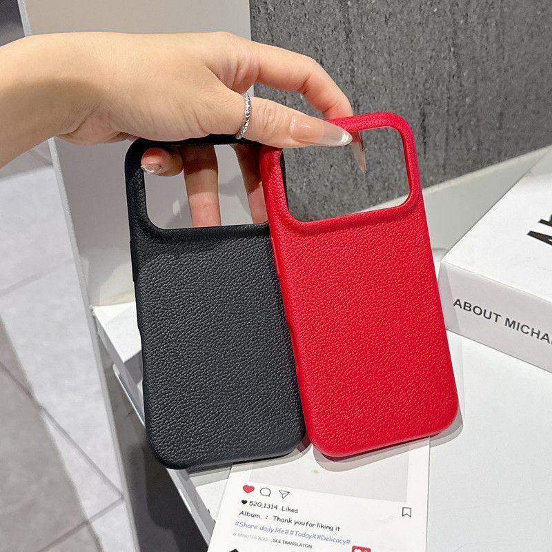 【High Quality】Litchi Grain Real Leather iPhone Case, MagSafe Compatible, Shockproof Slim Protective Cover, Anti-Fingerprint Non-Slip Phone Case for iPhone 12-17 Series
